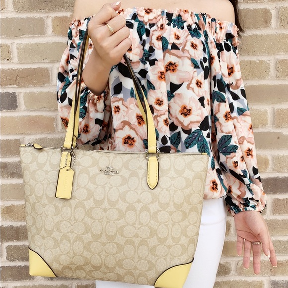 Coach Purse Top Zip tote light khaki yellow - Picture 2 of 6